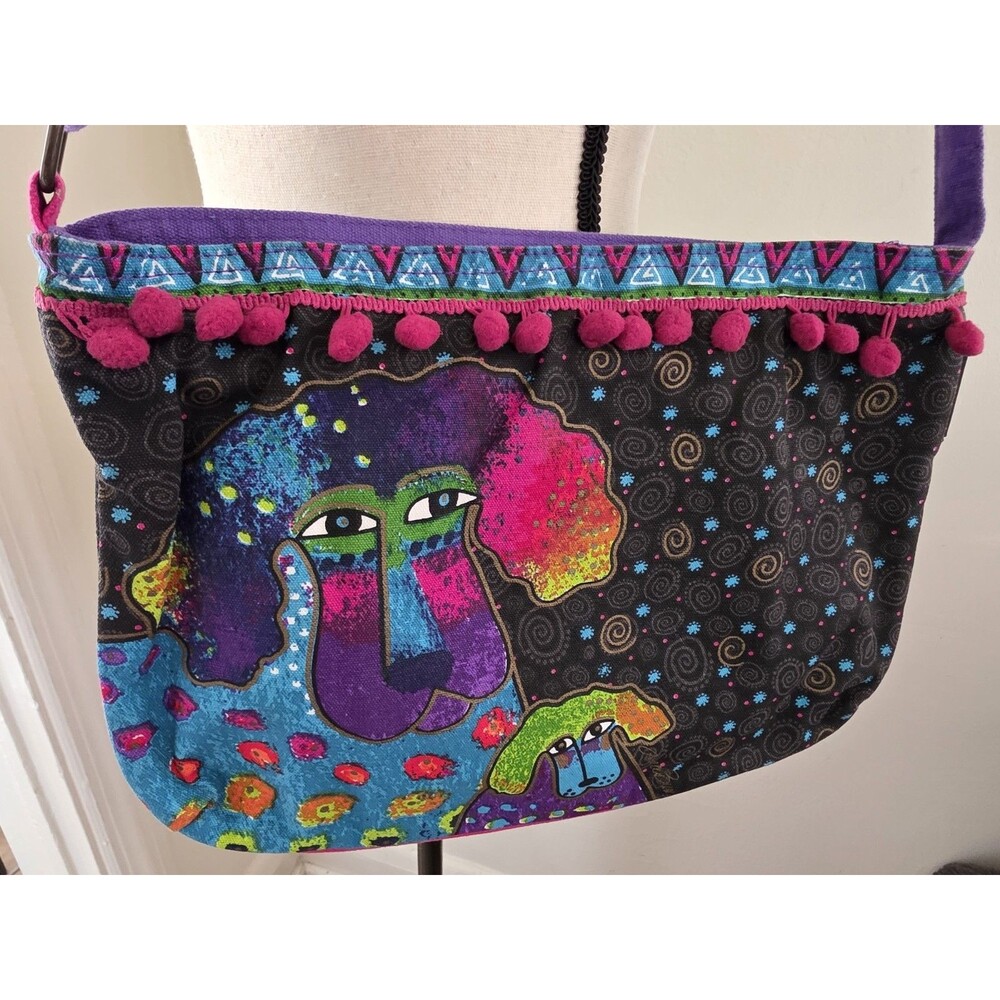 Really Rare Laurel Burch PomPom Tote Puppy Dog Cute Artistic ShoulderBag VguC